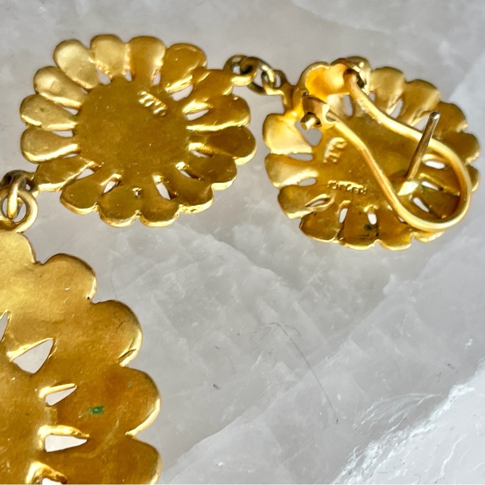 *Gold Tone* Floral Drop Earrings - Picture 8 of 11